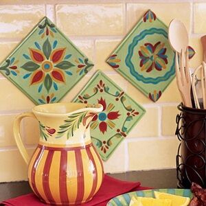 NIB SLAH Southern Living Gail Pittman Hand Painted Provence Trivets Green NEW